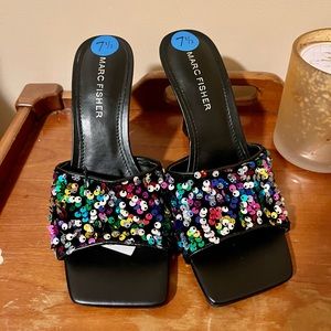 Marc Fisher Black Multi Sequin Heels - Disco, Glam, Fancy, Sparkle